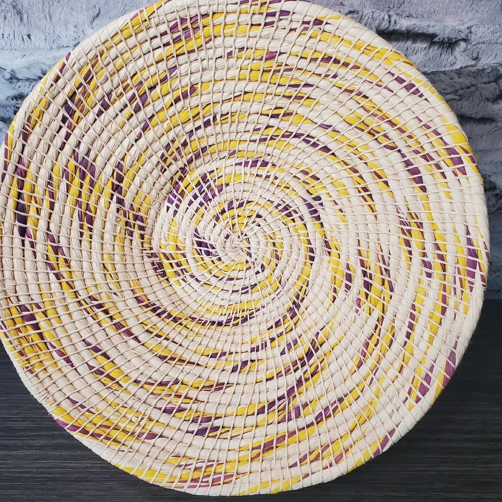 Nayariva African Hand Woven Rope Coil‎ Basket Yellow And Purple Accents Bowl